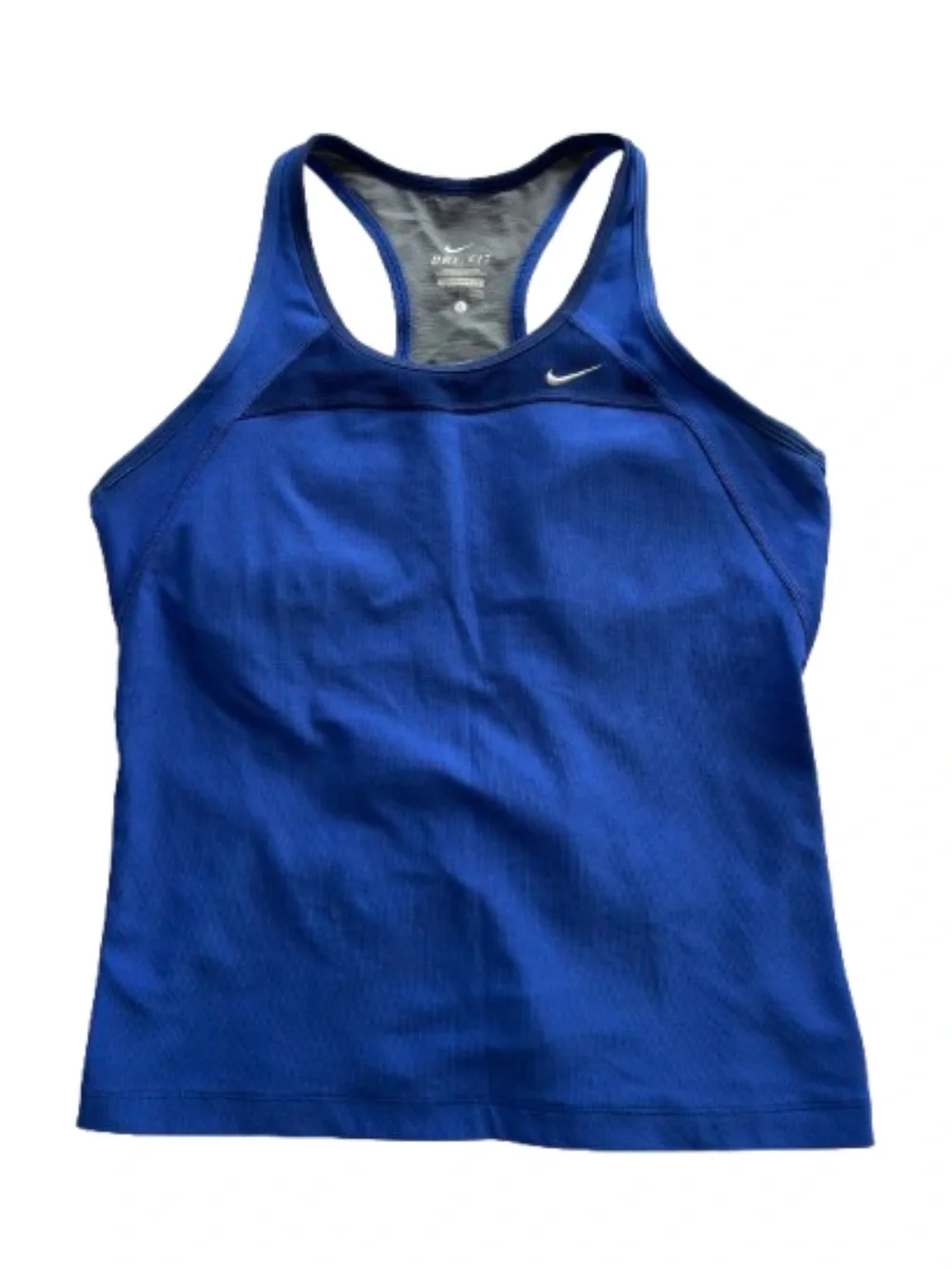 Nike Dri-FIT Racerback Running Tank Built-In Bra Back Pockets Royal Blue Size L - Picture 1 of 7